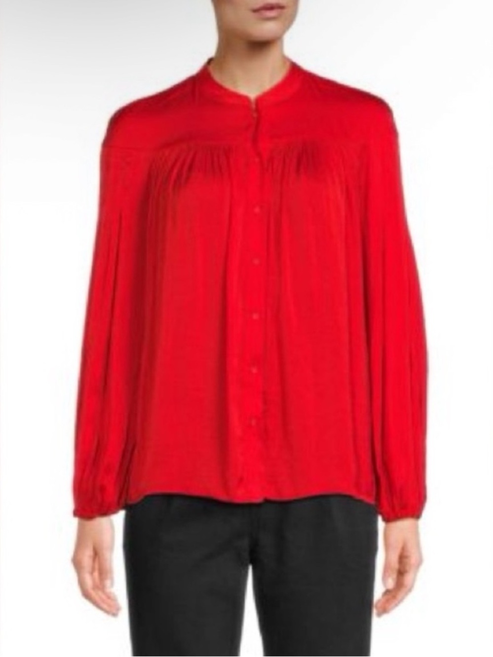 Maje Red Satin Button Front Blouse